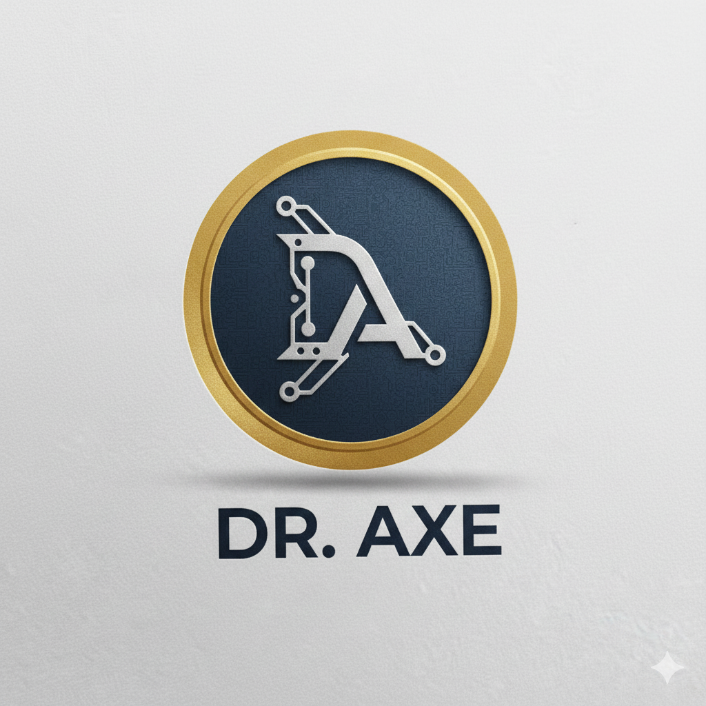 Dr. Axe emblem — a gold coin with a circuit-board A monogram